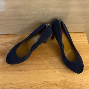 Coach Breana navy blue suede peep-toe heel